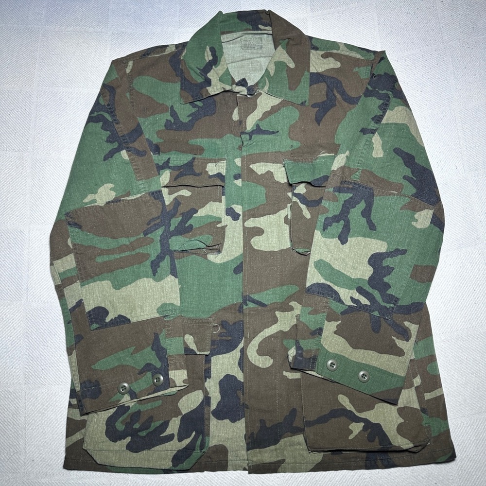 Military Army BDU Field Coat Mens Medium Long Woodland Camouflage Green Fatigues